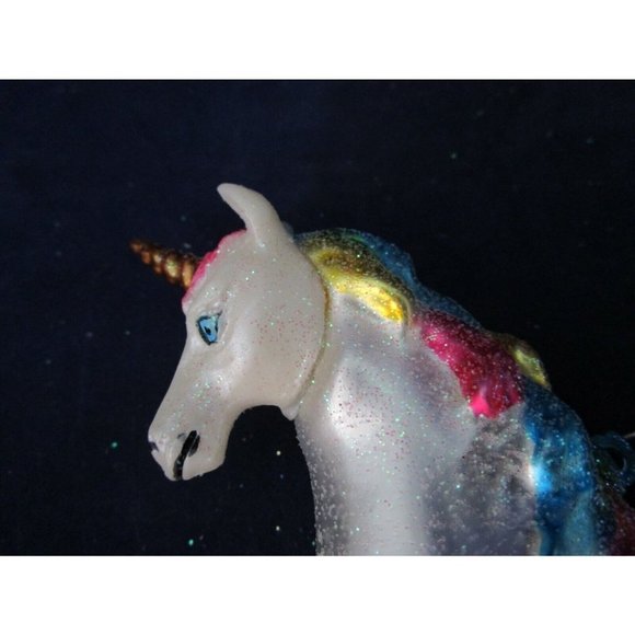 Unicorn Horse Rainbow Tail Mane Glitter Mercury Style Blown Glass Ornament New - Picture 10 of 11